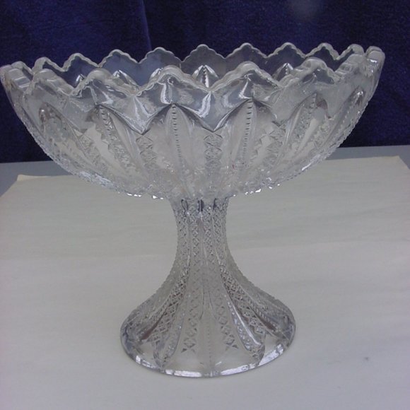 VINTAGE PRESSED GLASS LARGE COMPOTE - Picture 1 of 7